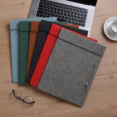 A4 PU Leather Magnetic Clipboard w/Pen Holder